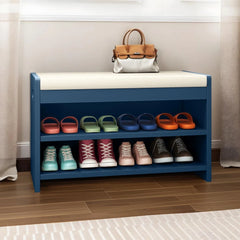 2-Tier Shoe Bench Organizer Entryway Storage Unit Comfortable Cushion Easy Assembly Indoor Use Hallway Mudroom