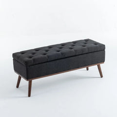 45.5" Tufted Storage Ottoman - Mid-Century Modern Bench with Safety Hinge & Wood Legs