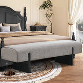 Solid Wooden Bench for Bedroom, 55'' Linen Fabric End of Bed Bench Queen Size, Modern Accent Entryway Bench