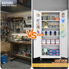 YQXH 73''H Metal Garage Storage Cabinet with Pegboard, Rolling Tool Cabinets on Wheels,Steel Locker