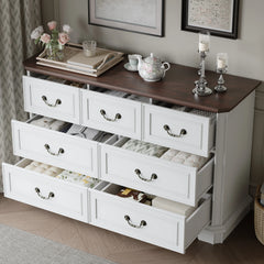 Farmhouse Dresser for Bedroom with 7 Drawer, Wood Vintage Dresser TV Stand for Living Room, Hallway