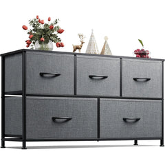 Dresser for Bedroom with 5 Drawers, Wide Chest of Drawers, Fabric Dresser, Storage Organizer Unit with Fabric Bins