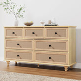 7 Drawer Dresser for Bedroom, Mid Century Modern Wide Wood Rustic Chest of Drawers Wooden Storage Organizer Dressers