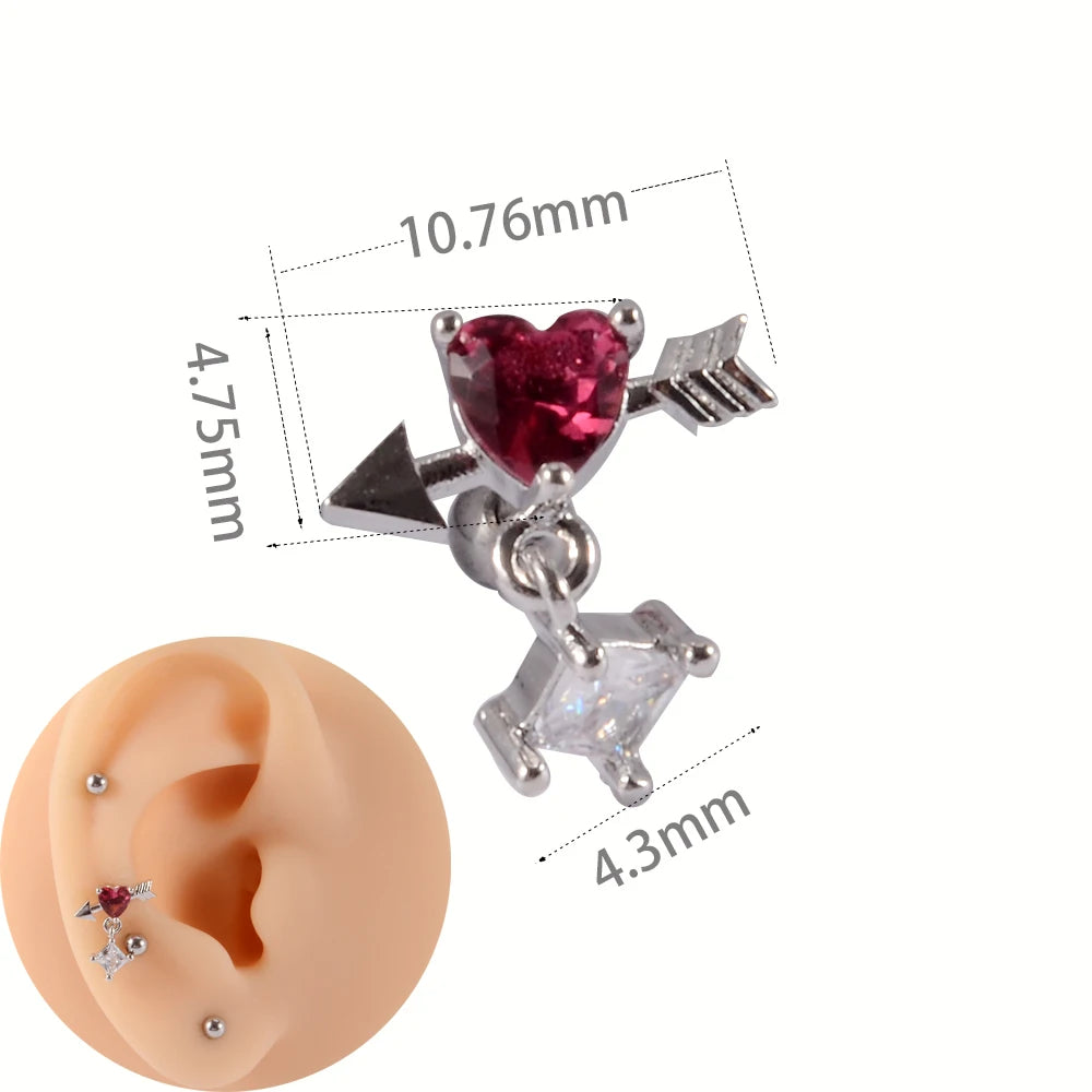 1Pc Stainless Steel Wolf Ear Tragus Cartilage Stud CZ Gem Leaf Rainbow Snake Barbell Helix Earring Lobe Studs Piercing Jewelry