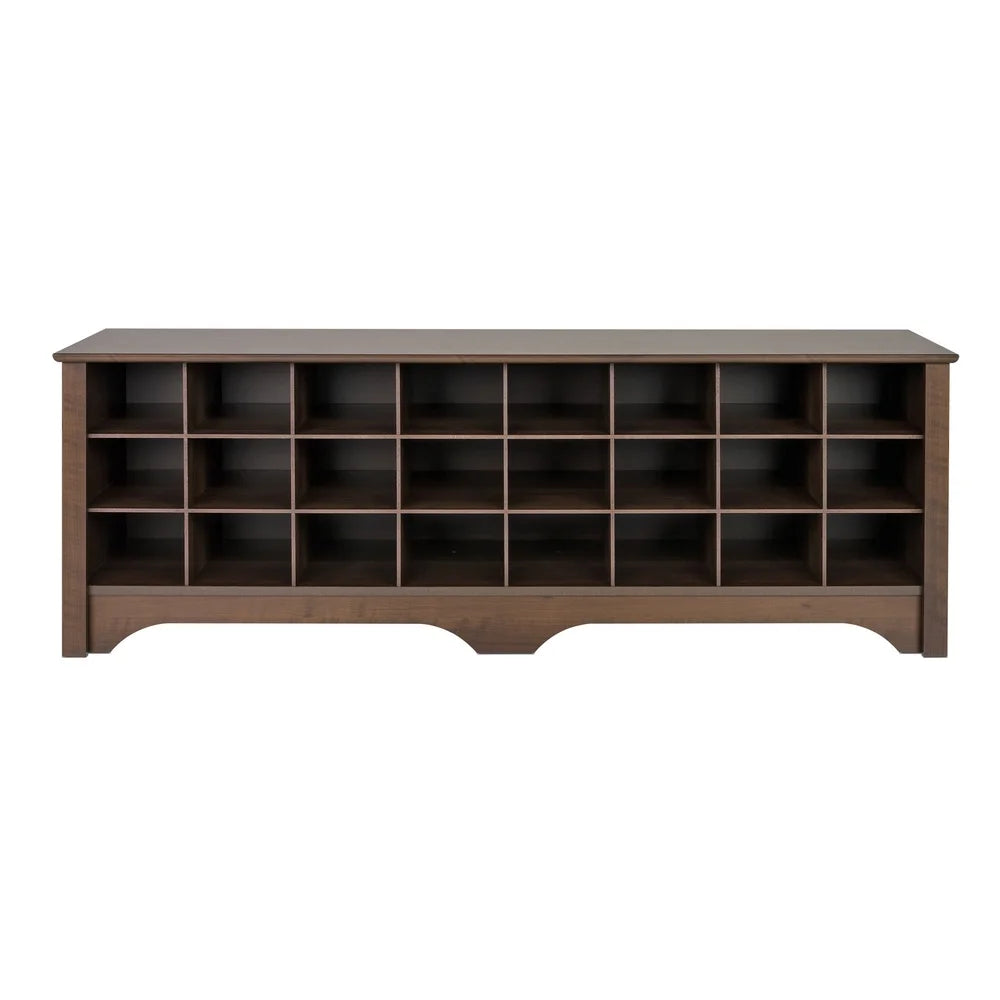 Espresso Entryway Shoe Storage Bench with 24 Cubbies Comfortable Seating Compact Organizer Indoor Use Easy Assembly