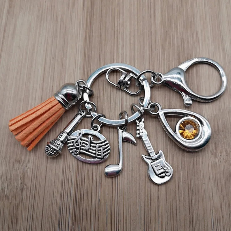 Music teacher key chain music tassel key ring piano player gift music microphone note handmade guitar jewelry souvenir