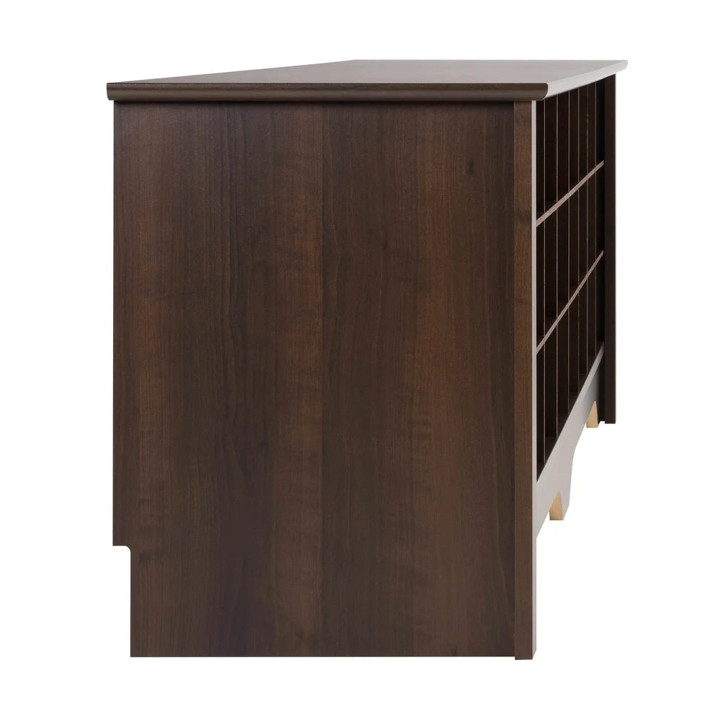 Espresso Entryway Shoe Storage Bench with 24 Cubbies Comfortable Seating Compact Organizer Indoor Use Easy Assembly