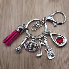 Music teacher key chain music tassel key ring piano player gift music microphone note handmade guitar jewelry souvenir