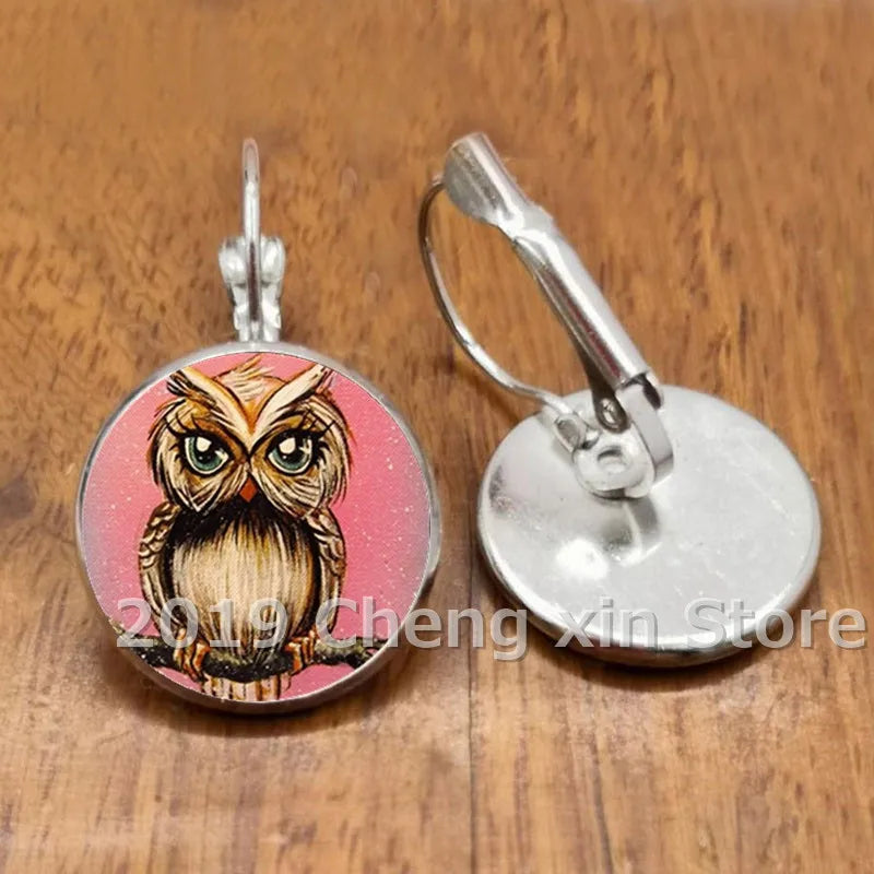 Novel and attractive fashion owl cabochon glass earrings, DIY jewelry earrings, as a gift for ladies