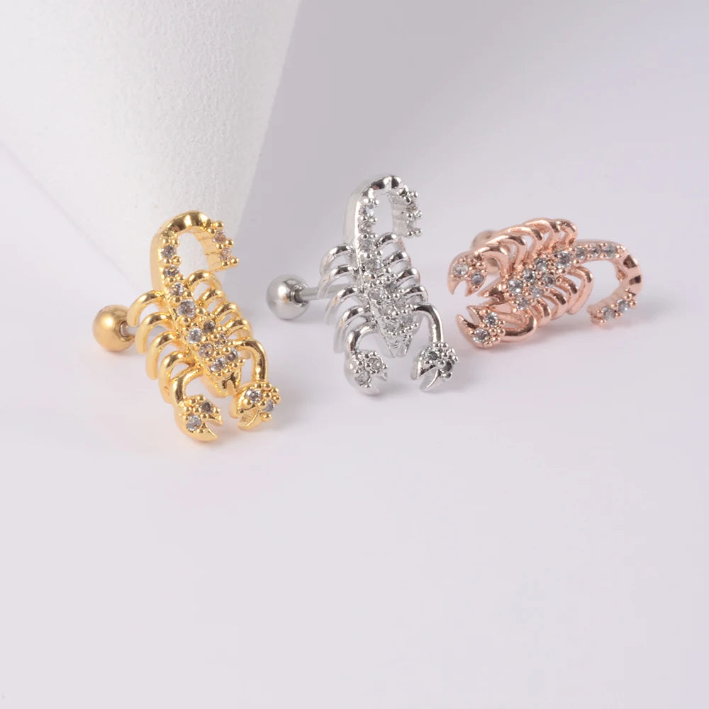 1Pc Stainless Steel Wolf Ear Tragus Cartilage Stud CZ Gem Leaf Rainbow Snake Barbell Helix Earring Lobe Studs Piercing Jewelry