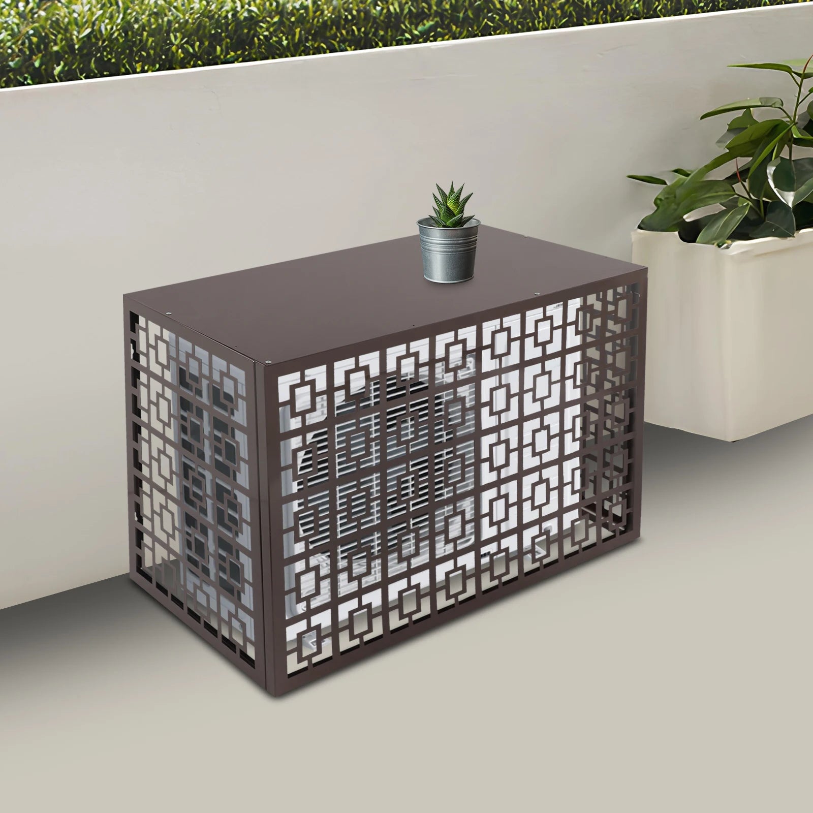 4 Panels Air Conditioner Fence Coffee Color 1.5P Privacy Fence Cover for A/C Conditioning Unit Outdoor Units