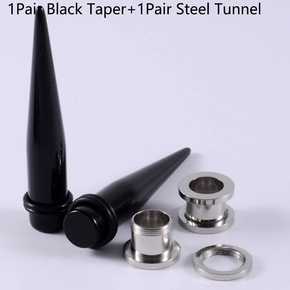 2Pairs Ear Taper +Screw Plug Gauge Earring Kit Ear Expander Strecther Silicone Double Flare Flesh Tunnel Hollow Plugs Piercings