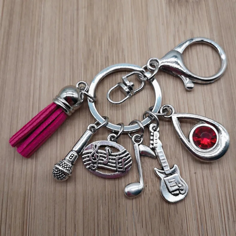 Music teacher key chain music tassel key ring piano player gift music microphone note handmade guitar jewelry souvenir
