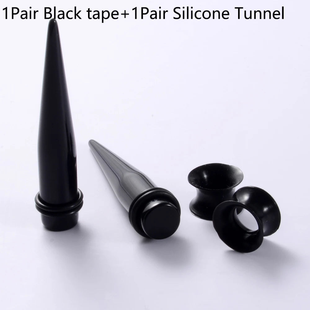 2Pairs Ear Taper +Screw Plug Gauge Earring Kit Ear Expander Strecther Silicone Double Flare Flesh Tunnel Hollow Plugs Piercings