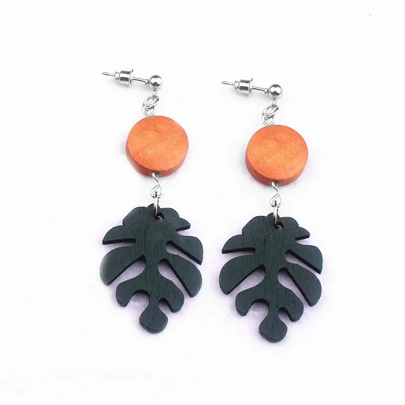 fashion green color African plant Wood Monstera Leaf earrings for women bear drop earring girls gifts new fj008