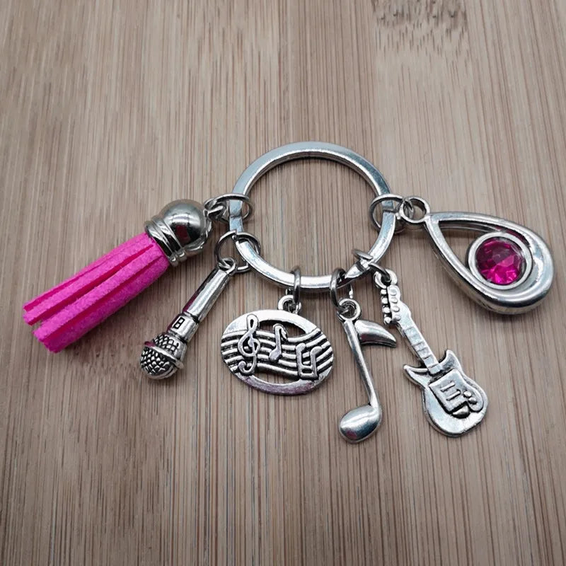 Music teacher key chain music tassel key ring piano player gift music microphone note handmade guitar jewelry souvenir