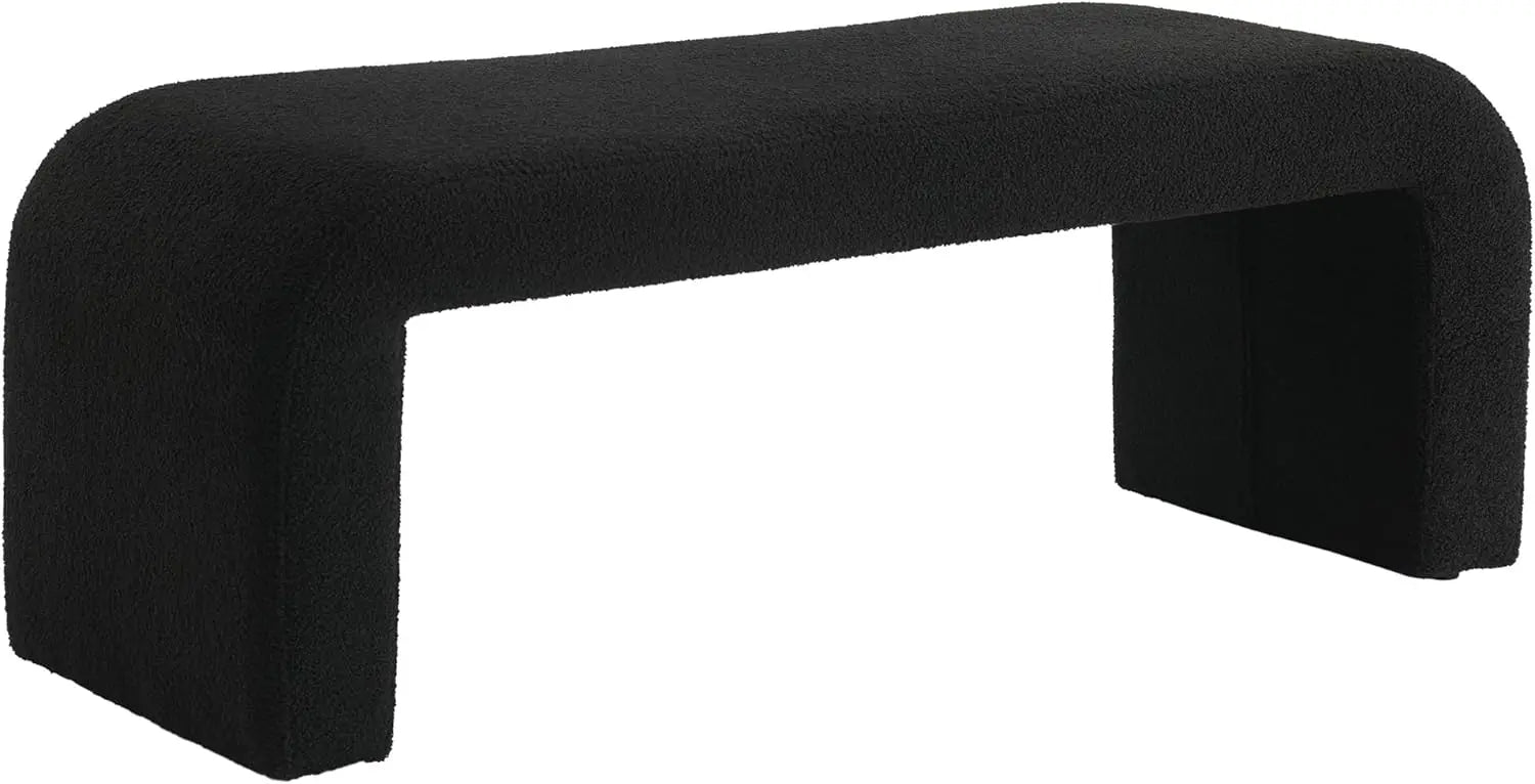 White Modern Boucle Bench Set of 1, Rectangular Sherpa Entryway Bench, Upholstered Ottoman, Indoor Bench Footrest