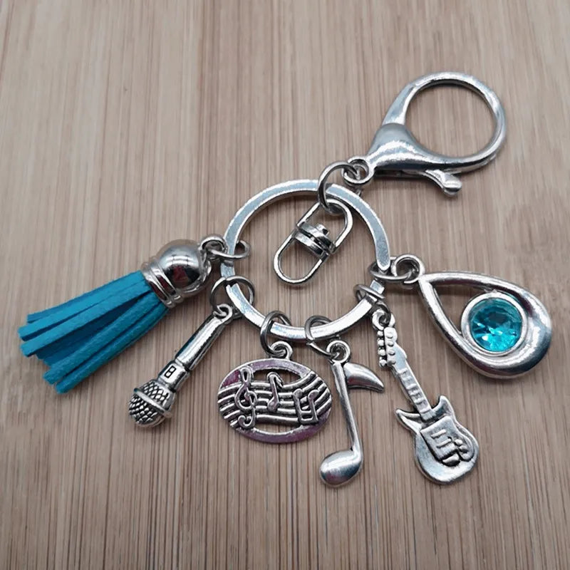 Music teacher key chain music tassel key ring piano player gift music microphone note handmade guitar jewelry souvenir