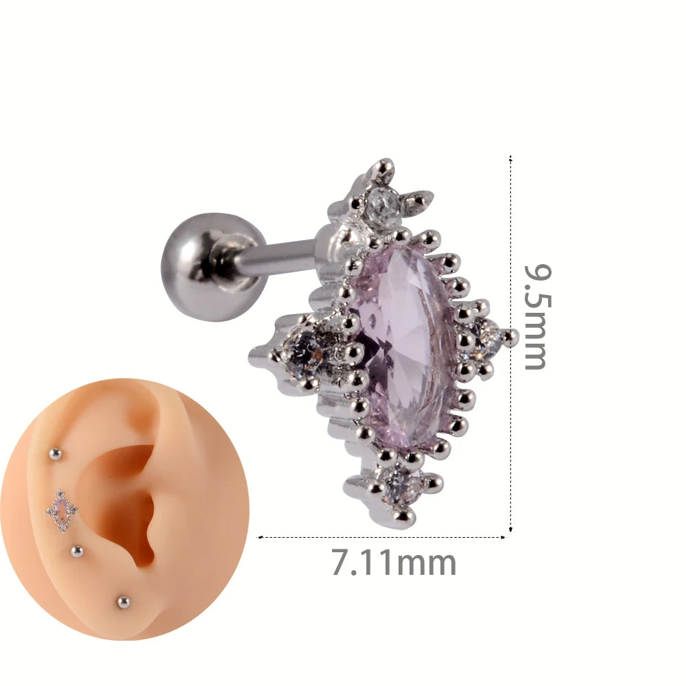 1Pc Stainless Steel Wolf Ear Tragus Cartilage Stud CZ Gem Leaf Rainbow Snake Barbell Helix Earring Lobe Studs Piercing Jewelry