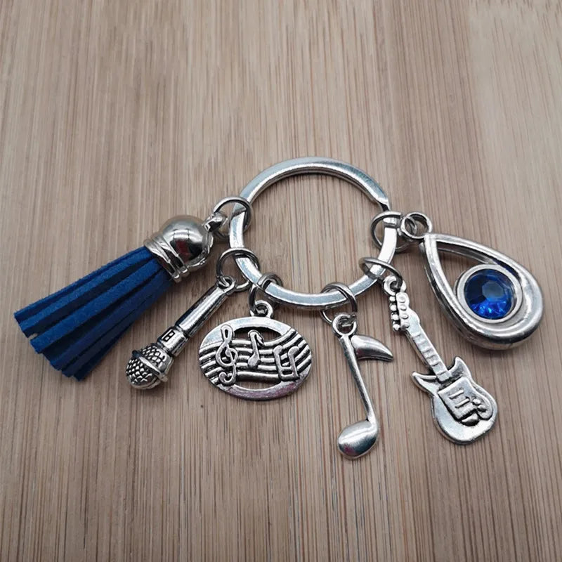 Music teacher key chain music tassel key ring piano player gift music microphone note handmade guitar jewelry souvenir