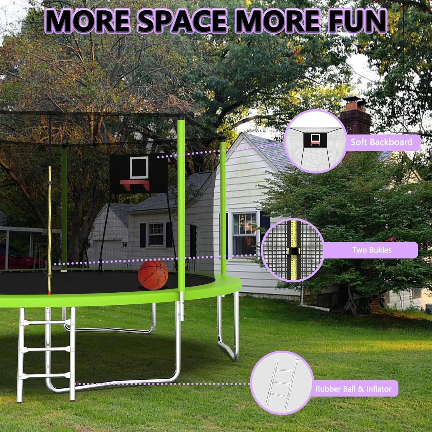 1000 LBS 14FT Outdoor Trampoline with Basketball Hoop & Safety Enclosure Net - ASTM Approved, Heavy-Duty Recreational Trampoline
