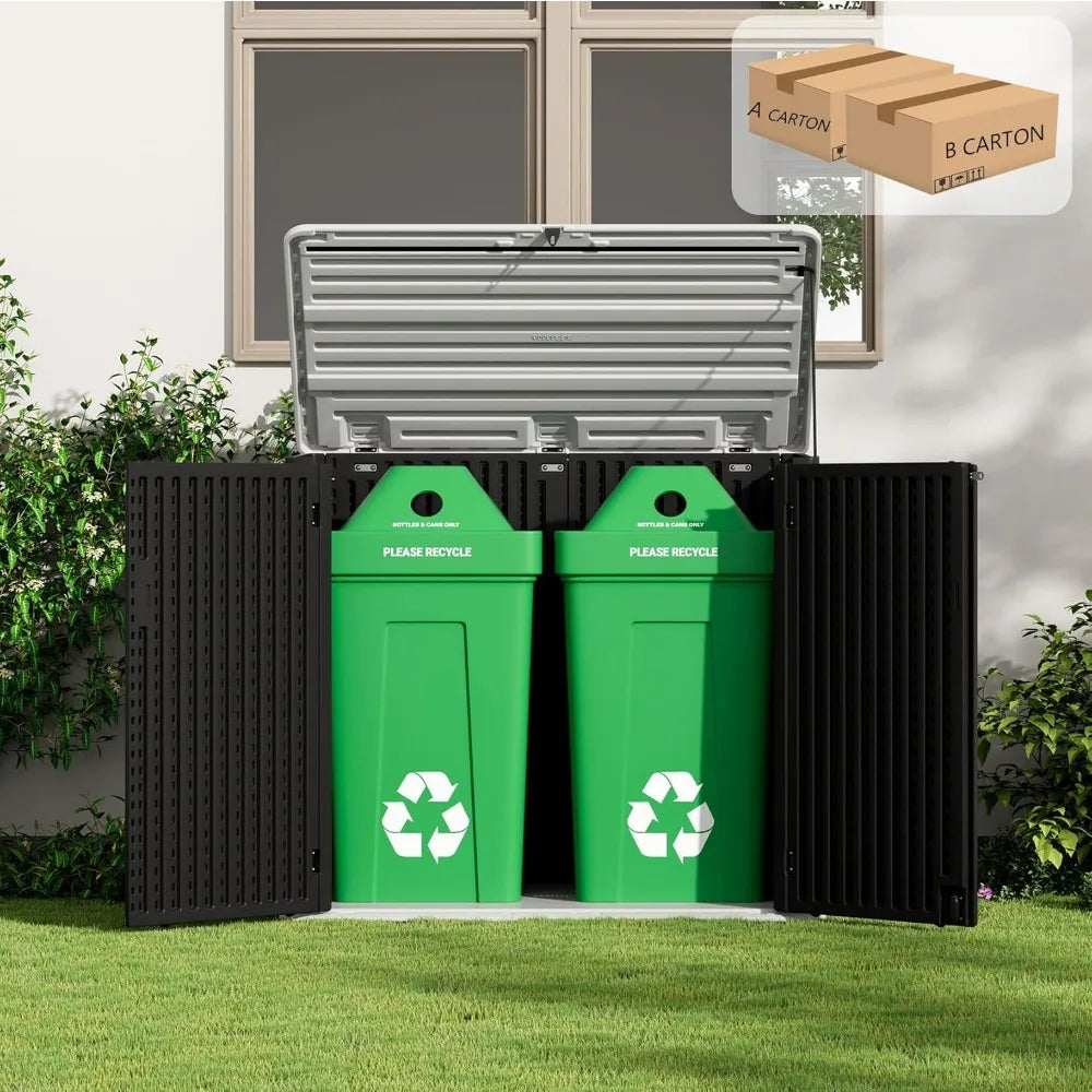 Large Outdoor Storage Shed, 48 Cu Ft Resin Versatile Storage Cabinet for Patio Accessories, Trash Cans & Garden Tools, Durable