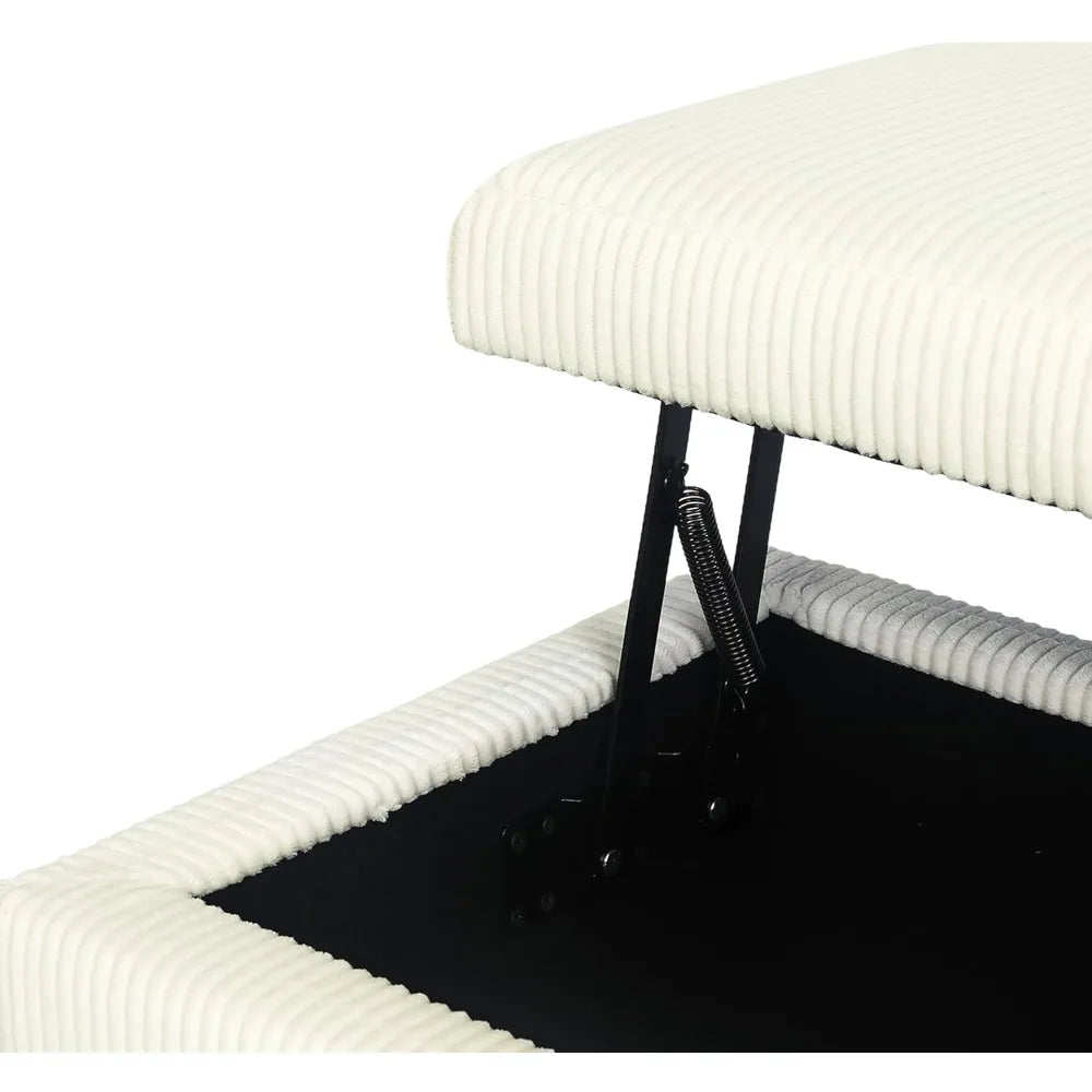 Lift Top Storage Ottoman Bench, 42 inch Beige Rectangular Ottoman, Corduroy Fabric Upholstered Storage Bench for LivingRoom