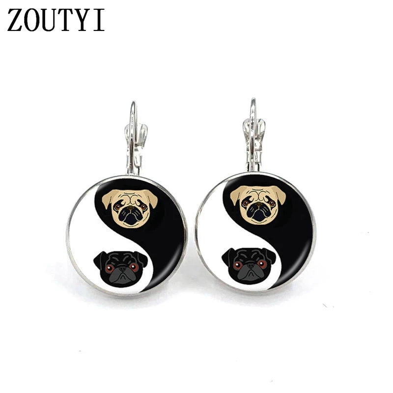 New / style glamorous fashion Yin Yang dog photo earrings, convex and concave glass inlaid earrings jewelry.