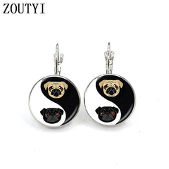 New / style glamorous fashion Yin Yang dog photo earrings, convex and concave glass inlaid earrings jewelry.