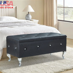 Versatile Storage Ottoman Bench with Crystal Buttons Bedroom Living Room Entryway Stylish Upholstered Footrest Easy Assembly