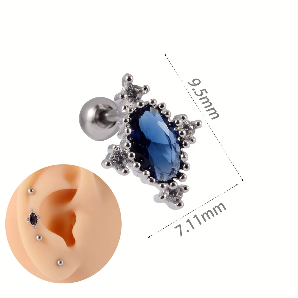 1Pc Stainless Steel Wolf Ear Tragus Cartilage Stud CZ Gem Leaf Rainbow Snake Barbell Helix Earring Lobe Studs Piercing Jewelry