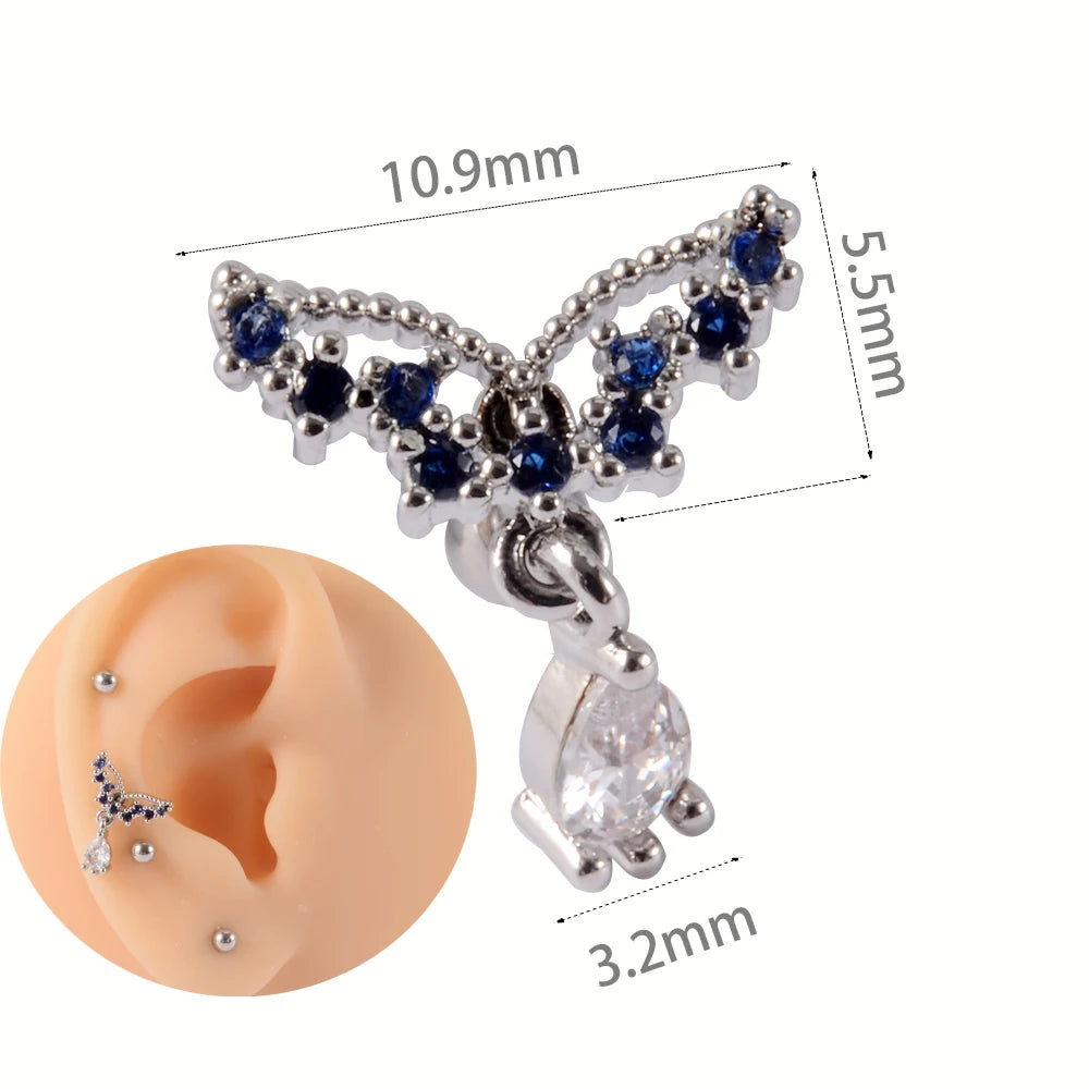 1Pc Stainless Steel Wolf Ear Tragus Cartilage Stud CZ Gem Leaf Rainbow Snake Barbell Helix Earring Lobe Studs Piercing Jewelry