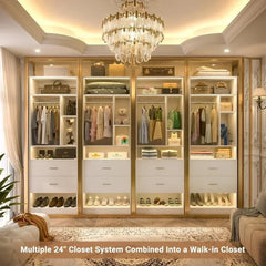 YQXH 24 Inches Closet System with 2 Wood Drawers, 2FT Small Closet Organizer System with 6 Shelves