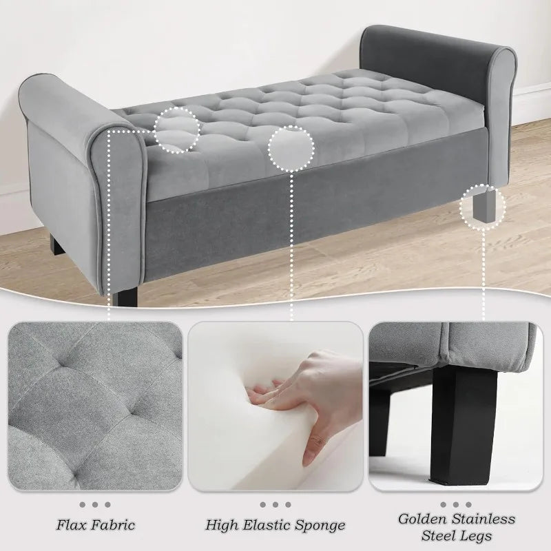 Jerry & Maggie 51-Inch Ottoman with Storage for Bedroom, Velvet Upholstered Bench, Entryway Seating Solution (Velvet, Dark Grey)