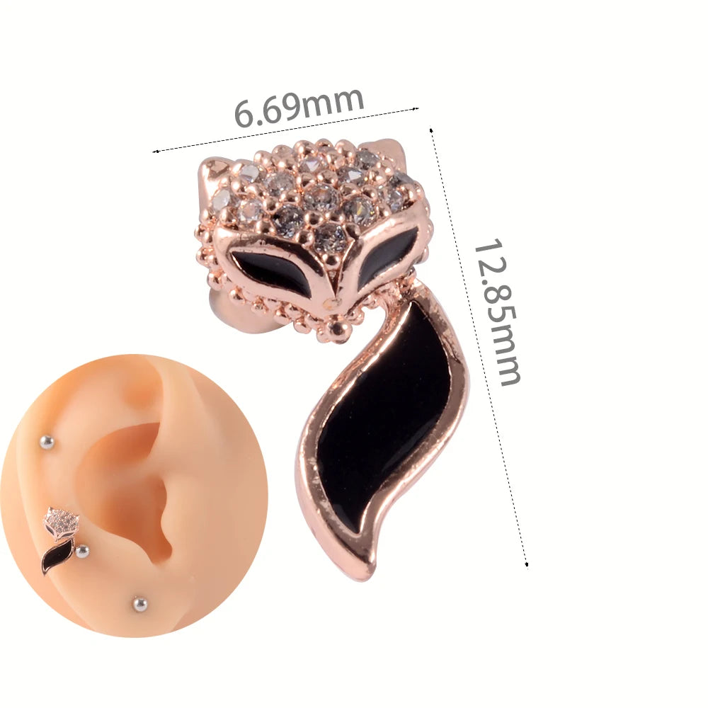 1Pc Stainless Steel Wolf Ear Tragus Cartilage Stud CZ Gem Leaf Rainbow Snake Barbell Helix Earring Lobe Studs Piercing Jewelry