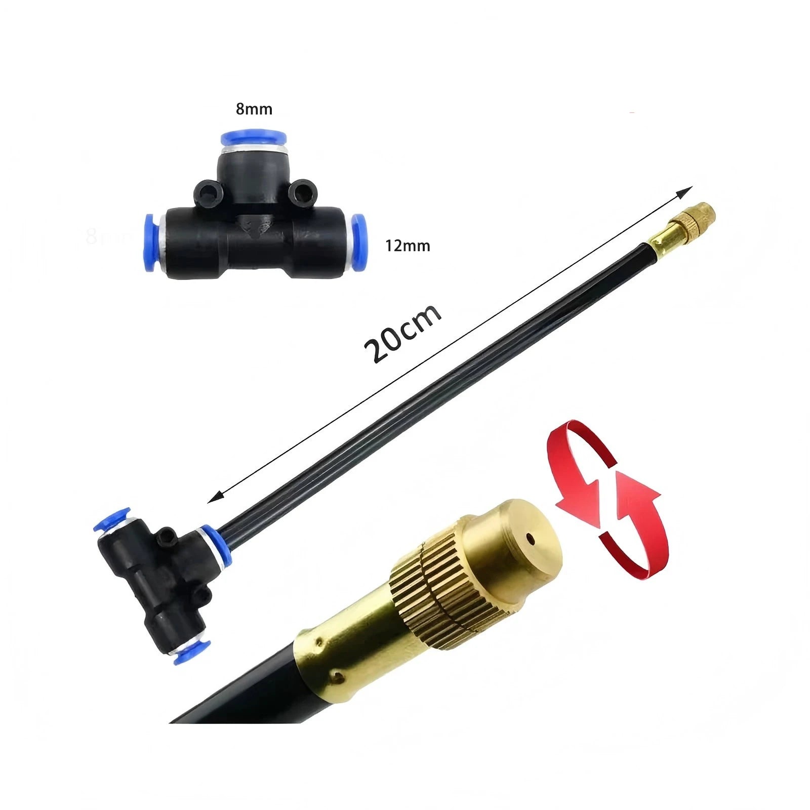 10PCS Universal Automatic Irrigation Sprinkler Kit Outdoor Misting Cooling System Brass Mist Nozzle 8/12mm Hose Tee