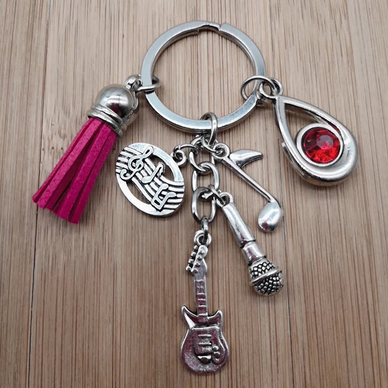 Music teacher key chain music tassel key ring piano player gift music microphone note handmade guitar jewelry souvenir