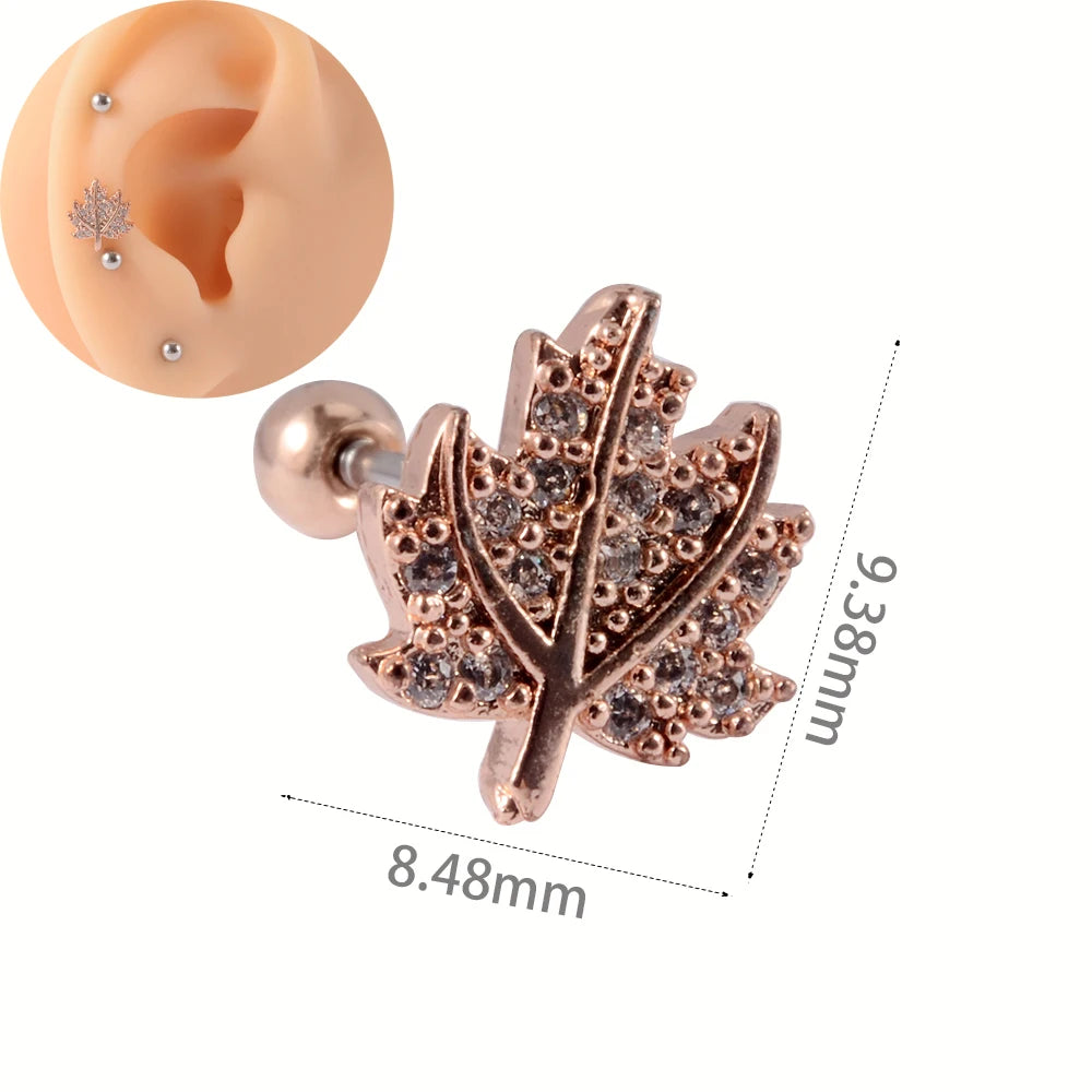1Pc Stainless Steel Wolf Ear Tragus Cartilage Stud CZ Gem Leaf Rainbow Snake Barbell Helix Earring Lobe Studs Piercing Jewelry