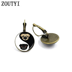 New / style glamorous fashion Yin Yang dog photo earrings, convex and concave glass inlaid earrings jewelry.