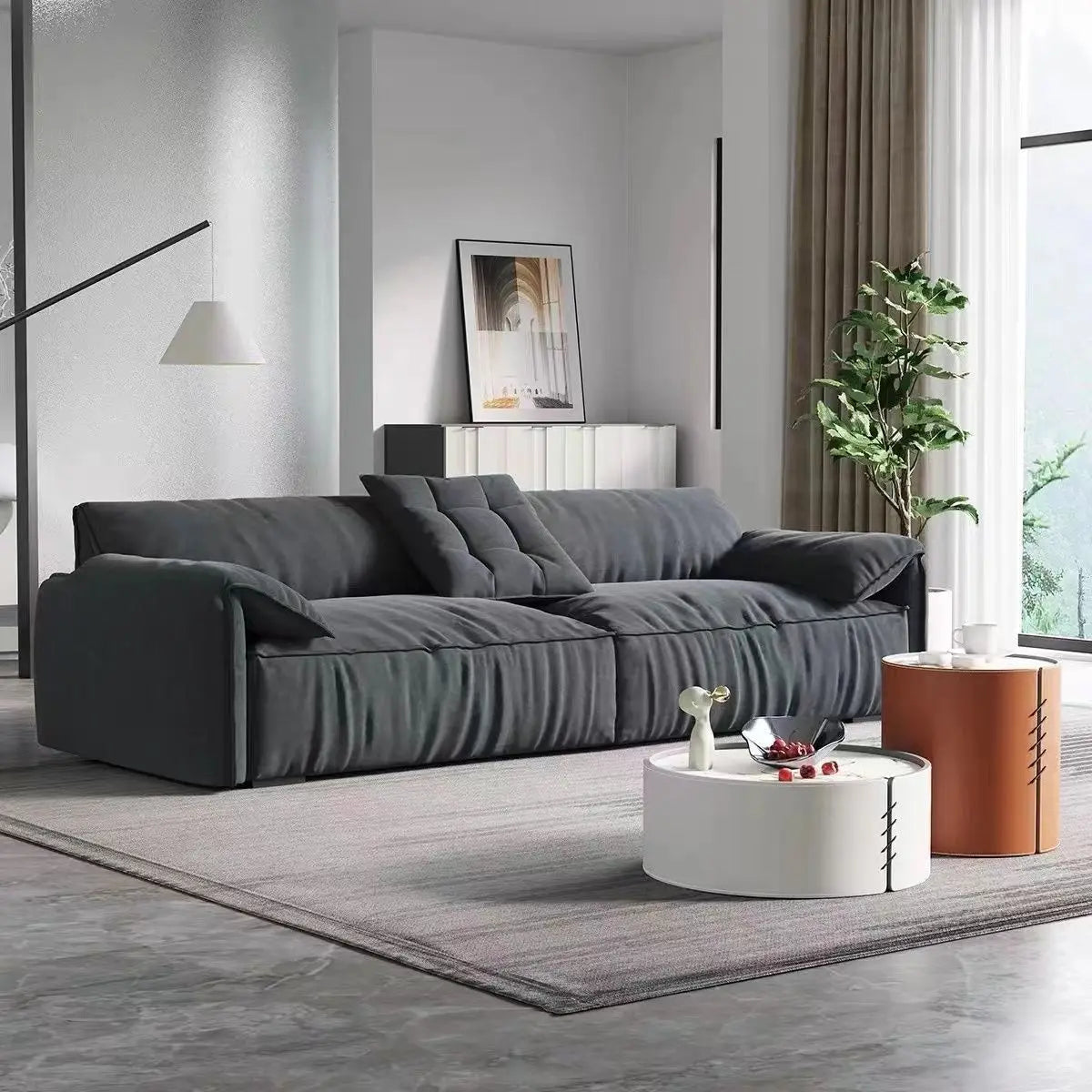 Sofa living room simple modern small apartment fabric cream wind straight row Italian new model