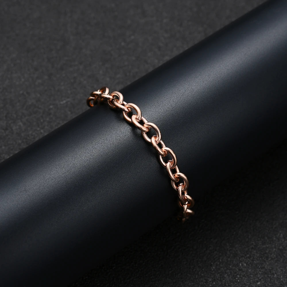 Hot sale stainless steel rose gold color round O chain bracelet fashion jewelry for men and women wedding gifts drop shipping