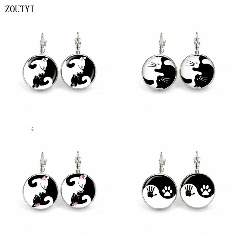 New / style glamorous fashion Yin Yang cat series palm photo earrings, convex and concave glass inlaid earrings jewelry.