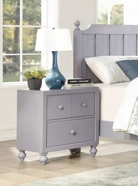 Transitional Gray Finish 1pc Nightstand of Drawers Wood knobs Turned Feet Modern Bedroom Furniture