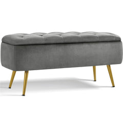 Modern Velvet Upholstered Storage Bench with Metal Legs Indoor Use Soft Touch High Density Foam Quick Assembly Large Capacity