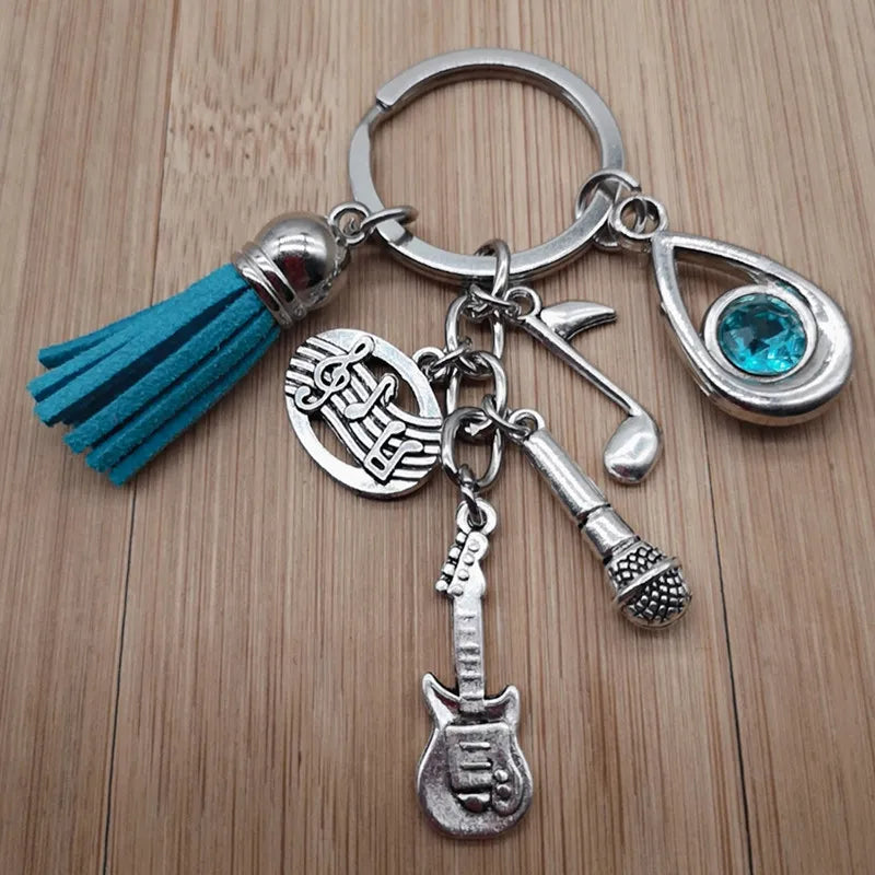 Music teacher key chain music tassel key ring piano player gift music microphone note handmade guitar jewelry souvenir