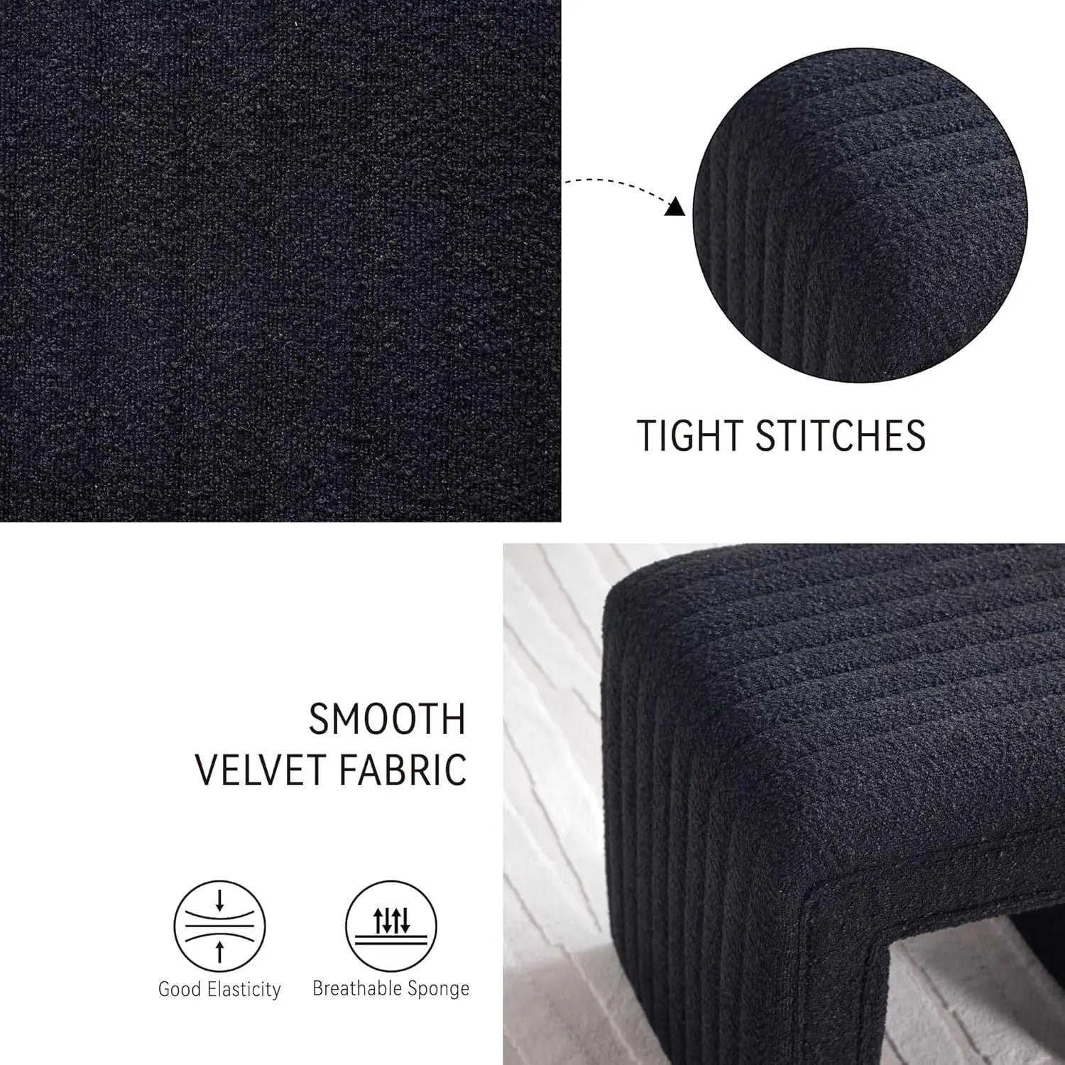 Set Style Vanity Stool Chair,Modern Boucle Ottoman Foot Stool with Wooden Legs Sofa Bench Footstool Extra Seat for Vanity,Makeup