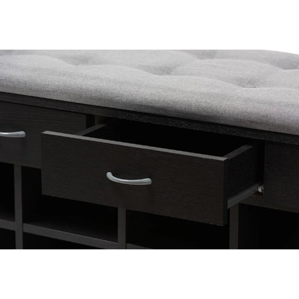 Contemporary Entryway Bench with Shoe Storage Cushioned Seat and Drawers Foam Padded Gray Fabric Upholstered Indoor Furniture