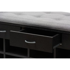 Contemporary Entryway Bench with Shoe Storage Cushioned Seat and Drawers Foam Padded Gray Fabric Upholstered Indoor Furniture