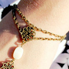 Asymmetric Turquoise Bracelet Finger Ring Lucky Harness Slave Hand Chain Cute