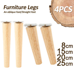 4 Pcs Furniture Legs Wooden Solid Furniture Feet Oblique/Straight Table Feet Non-slip Chair Feet Replacement Feet Sloping